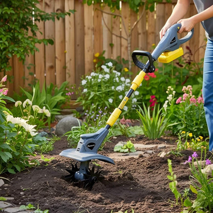 FANZTOOL Akku-Motorhacke mit 23cm Arbeitsbreite,16 cm Arbeitstiefe, Akku Gartenfräse mit 4 Robuste Hackmesser, Bodenhacke für klein Beet & Garten(ohne Akku) - Fanztool