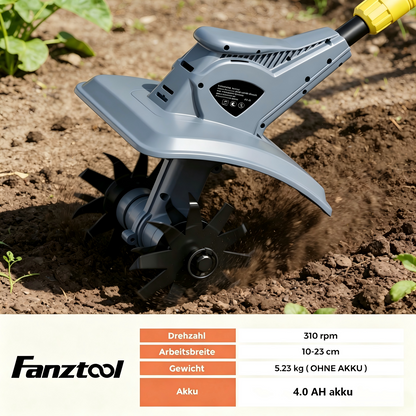 FANZTOOL Akku-Motorhacke mit 20V/4.0Ah Akku, 23cm Arbeitsbreite,16 cm Arbeitstiefe, Akku Gartenfräse mit 4 Robuste Hackmesser, Bodenhacke für klein Beet & Garten