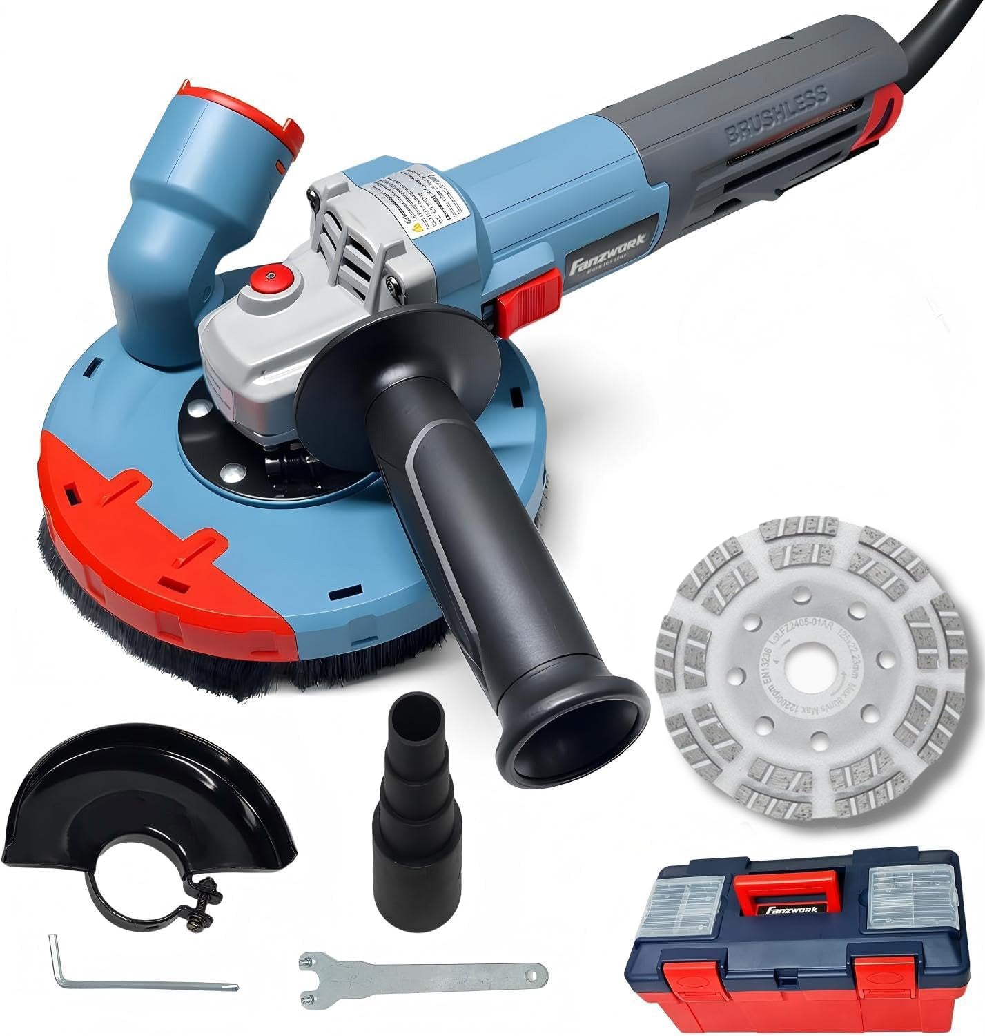 Neuwertig - FANZTOOL Betonschleifer Betonfräse Winkelschleifer Absaughaube mit 2100W bürstenlosem Motor (Diamantschleiftopf 125mm inklusiv) - Fanztool