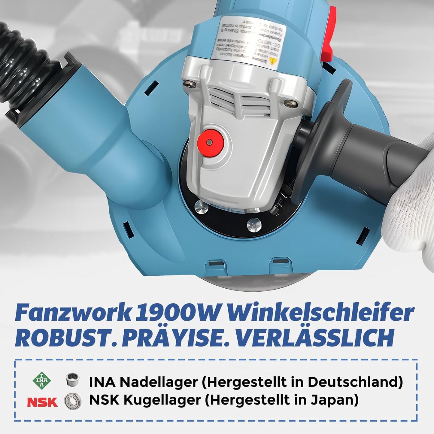FANZWORK 1500W Betonschleifer Winkelschleifer Set mit Bürstenloser EC-Motor, Betonfräse mit 150mm Diamantschleiftopf *2, Absaughaube *1, Tragbox *1, Präzises & Wartungsfreies Schleifen
