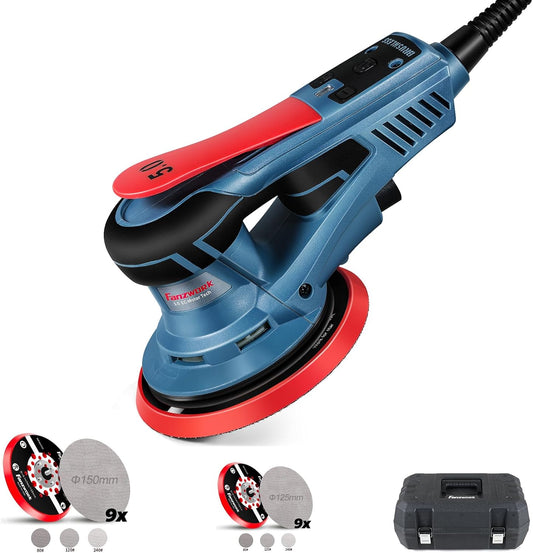 Neuwertig - FANZWORK Exzenterschleifer HG0024 5mm Schleifhub,125mm/150mm Schleifteller, 350W bürstenlosen Motor, Drehzahlregelung - Fanztool