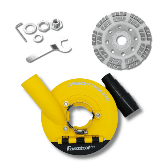 #1P NEU FANZWORK 3.Generation Absaughaube für Winkelschleifer inkl. 125 mm Diamantschleiftopf PROFI QUALITÄT – Bürsten Auswechselbar – 99% Universal passend – Verstärkter Adapterring – M14 Adapter