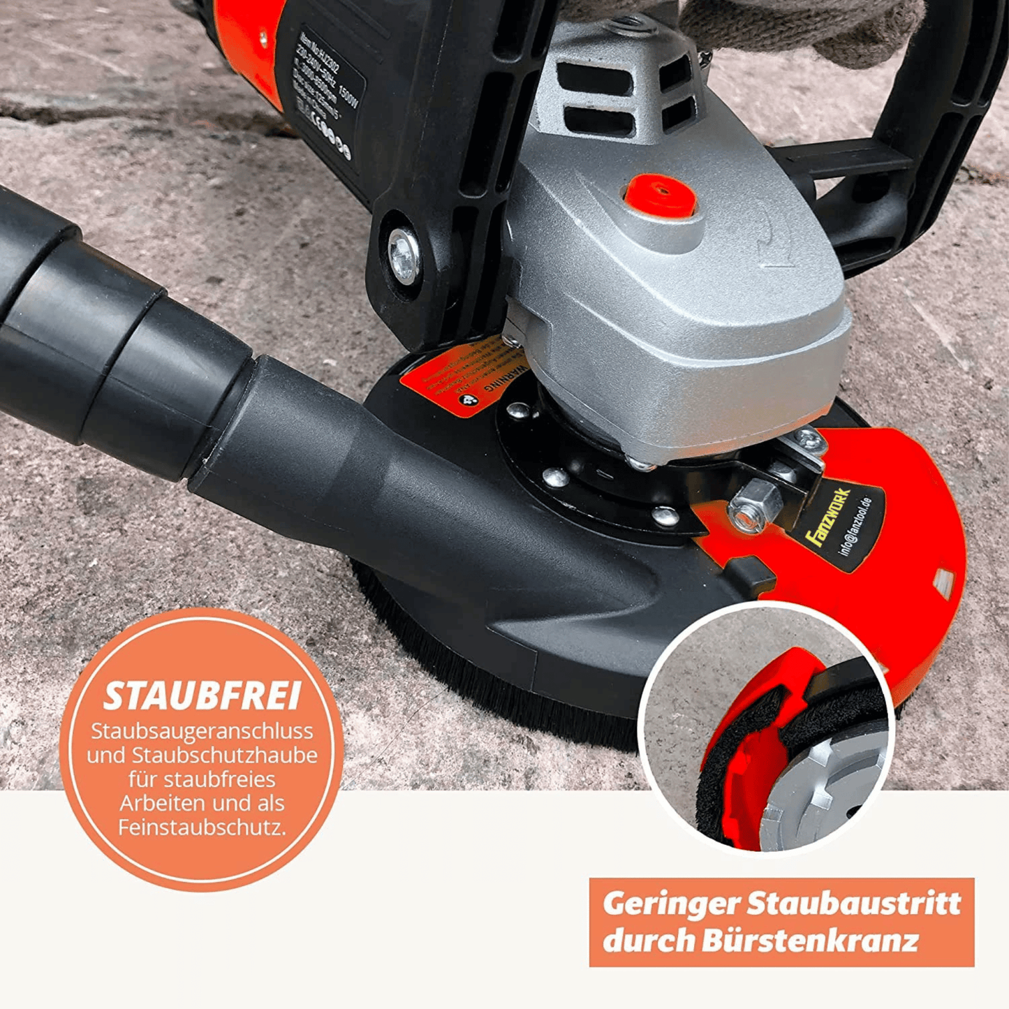 FANZWORK Betonschleifer Betonfräse Set mit Diamantschleiftopf und Absaughaube (1500W/125mm+) FT-2302 - Fanztool
