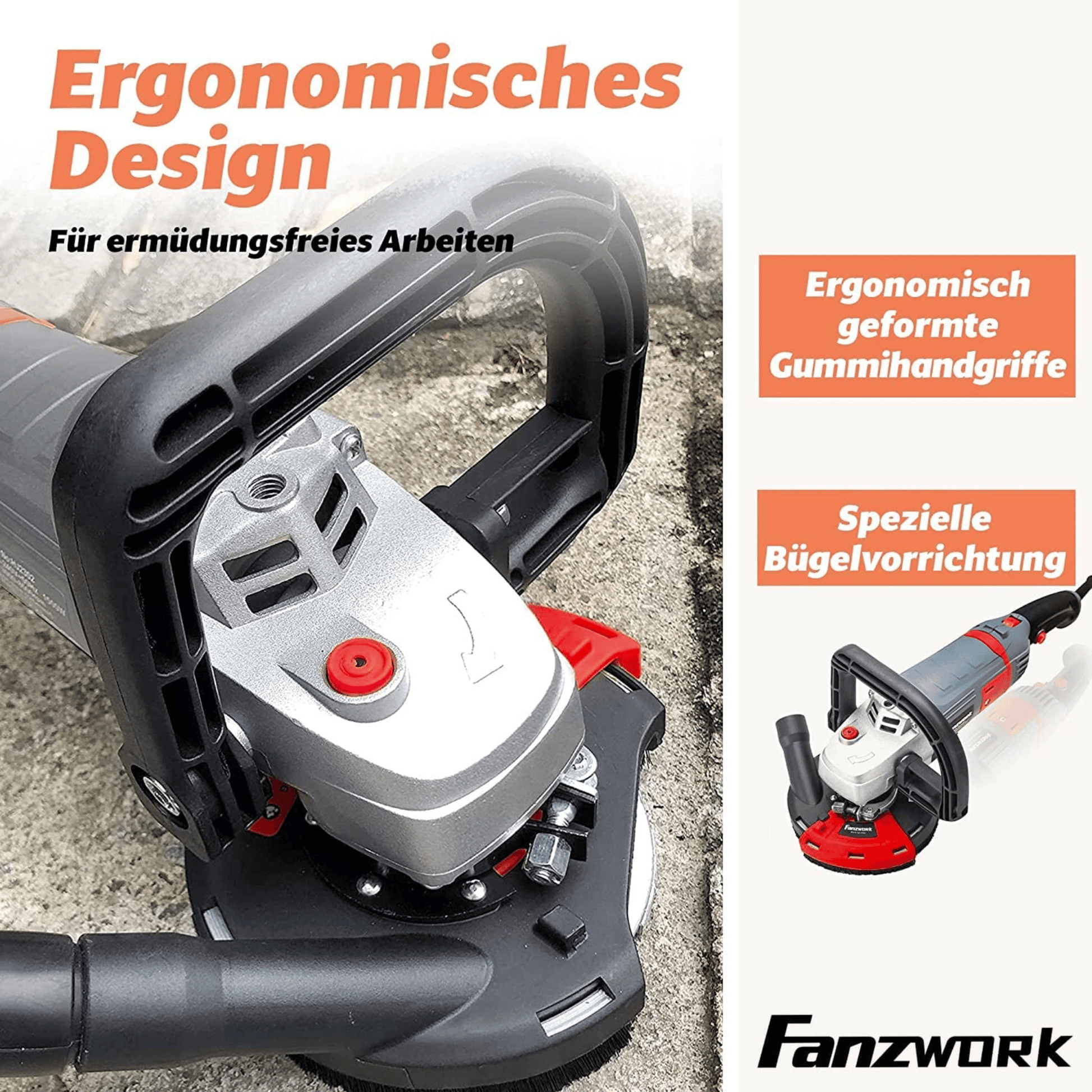 FANZWORK Betonschleifer Betonfräse Set mit Diamantschleiftopf und Absaughaube (1500W/125mm+) FT-2302 - Fanztool