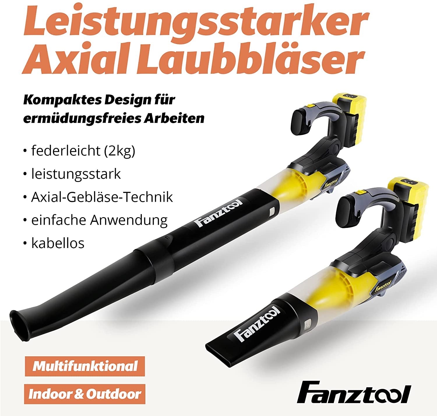 Axial Laubbläser mit 20V Akku und Ladegerät (Akku Laubbläser) - Fanztool
