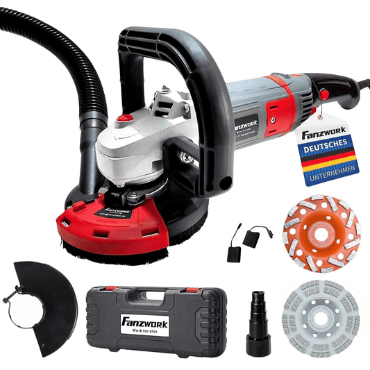 Gebraucht - FANZWORK Betonschleifer Betonfräse Set mit Diamantschleiftopf und Absaughaube (1500W/125mm+) FT2302 - Fanztool
