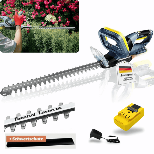 12A FANZTOOL cordless hedge trimmer (20 V, 2 Ah battery, 510 mm cutting length, 16 mm tooth spacing, 2.4 kg, including battery and charger)