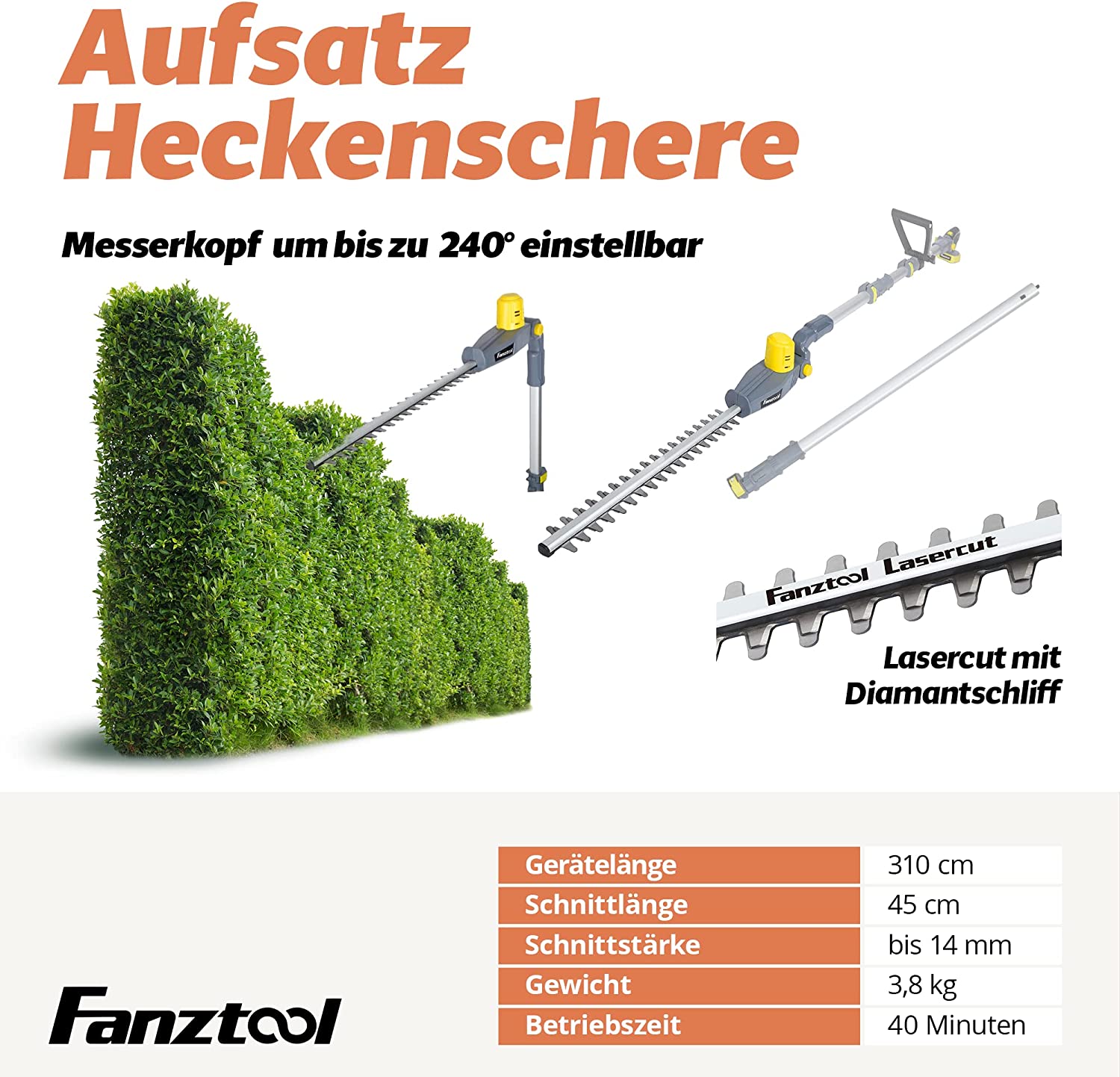 Neuwertig - FANZTOOL 20V Akku Heckenschere, Hochentaster, Rasentrimmer (3-in-1) - Fanztool