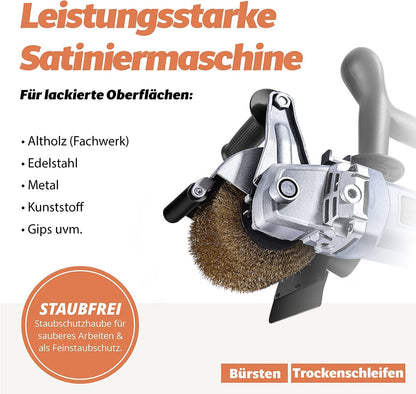 25 FANZWORK V2 1500 Watt Satiniermaschine Schleifmaschine Bürstenschleifgerät zur Renovierung von Oberflächen, mit Staubsaugung-Anschluss, Drehzahlregelung, Kugelgriff, Messing Bürste