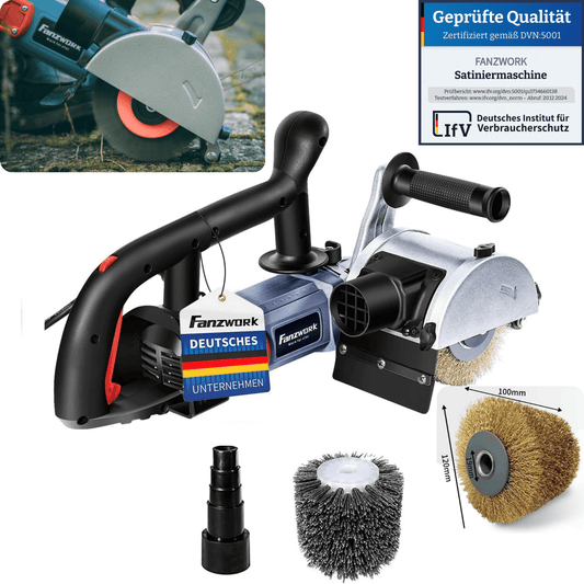 Neuwertig - 25N FANZWORK V2 1500 Watt Satiniermaschine mit Staubsaugung-Anschluss, Drehzahlregelung, Nylon & Messing Bürste FZ-7301B