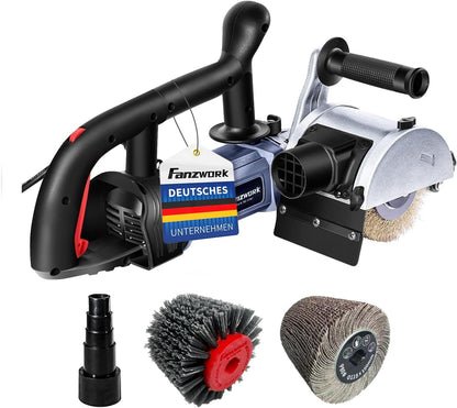 25S FANZWORK V2 1500 Watt Satiniermaschine mit Staubsaugung-Anschluss, Drehzahlregelung, Messing & Nylon & Schleifpapier Bürste