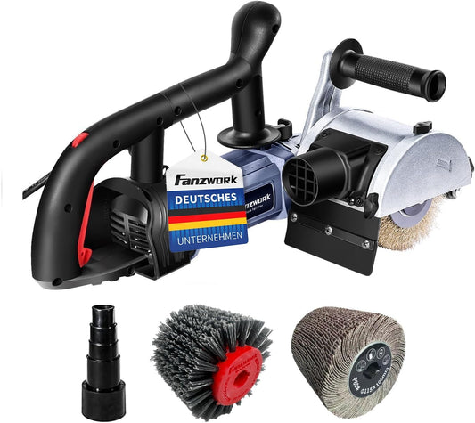 25S FANZWORK V2 1500 Watt Satiniermaschine mit Staubsaugung-Anschluss, Drehzahlregelung, Messing & Nylon & Schleifpapier Bürste