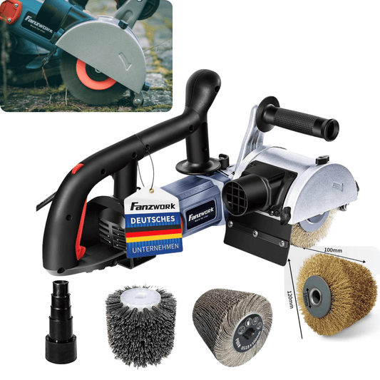 As good as new - 25S FANZWORK V2 1500 Watt satin finishing machine for renovating all types of surfaces, with vacuum connection, speed control, ball handle, brass &amp; nylon &amp; sandpaper brush