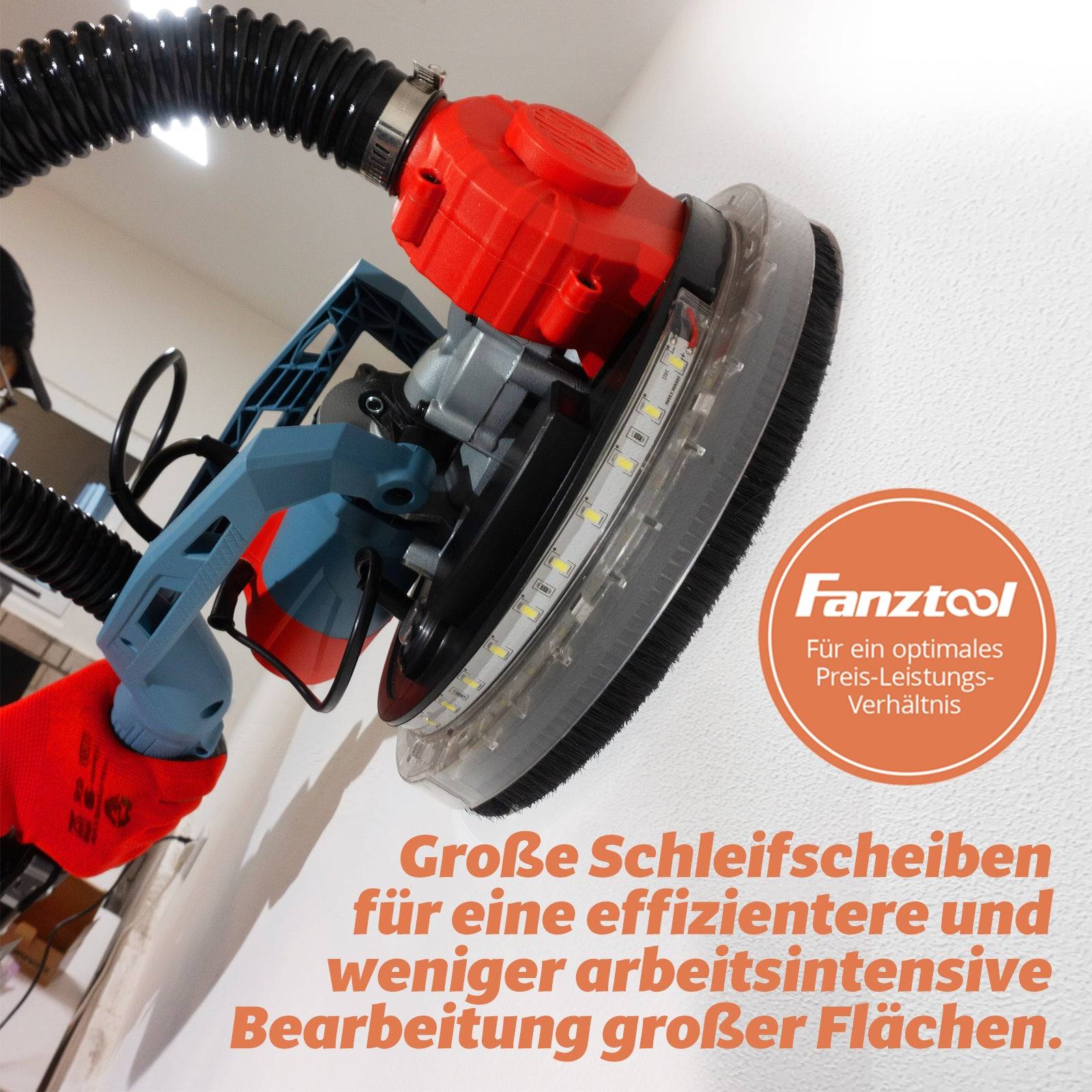 Neuwertig - FANZTOOL 750 Watt Trockenbauschleifer mit intrigiertem Staubsauger Giraffe Deckenschleifer – LED, 4kg