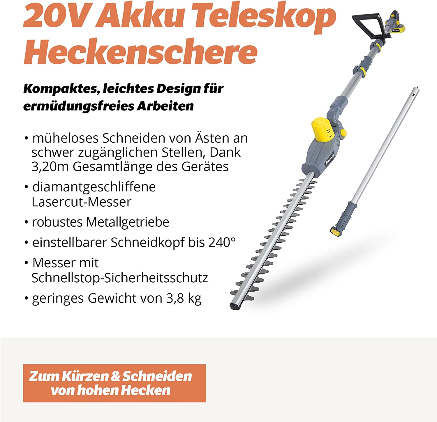 Gebraucht - FANZTOOL Akku Teleskop Heckenschere Teleskopstiel mit 20V/2Ah Akku - Fanztool