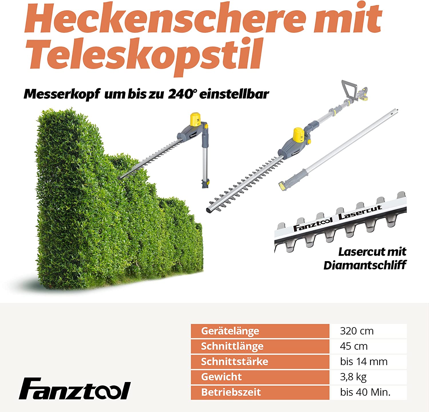 Gebraucht - FANZTOOL Akku Teleskop Heckenschere Teleskopstiel mit 20V/2Ah Akku - Fanztool