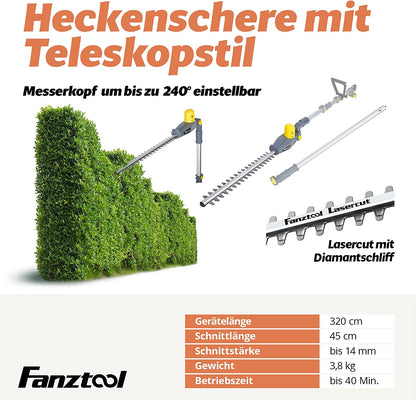 Gebraucht - FANZTOOL Akku Teleskop Heckenschere Teleskopstiel mit 20V/2Ah Akku - Fanztool
