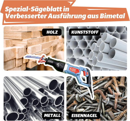 FANZWORK 1100W Säbelsäge Elektrisch – Leistungsstarke mit 0–2500 SPM, LED, inkl. Sägeblatt, mit 4 m Kabel – Für Holz, Metall & Kunststoff u.v.m – Werkzeugloser Klingenwechsel