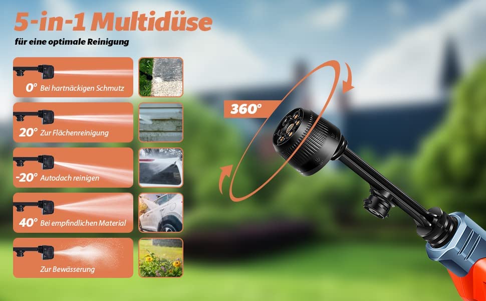 Gebraucht - FANZTOOL Akku Hochdruckreiniger 20V mit 5-in-1-Multifunktionsdüse, 24 Bar Druck, Fördermenge 150 l/h, inkl. 6 m Schlauch mit Filter und 5 Liter Eimer - Fanztool