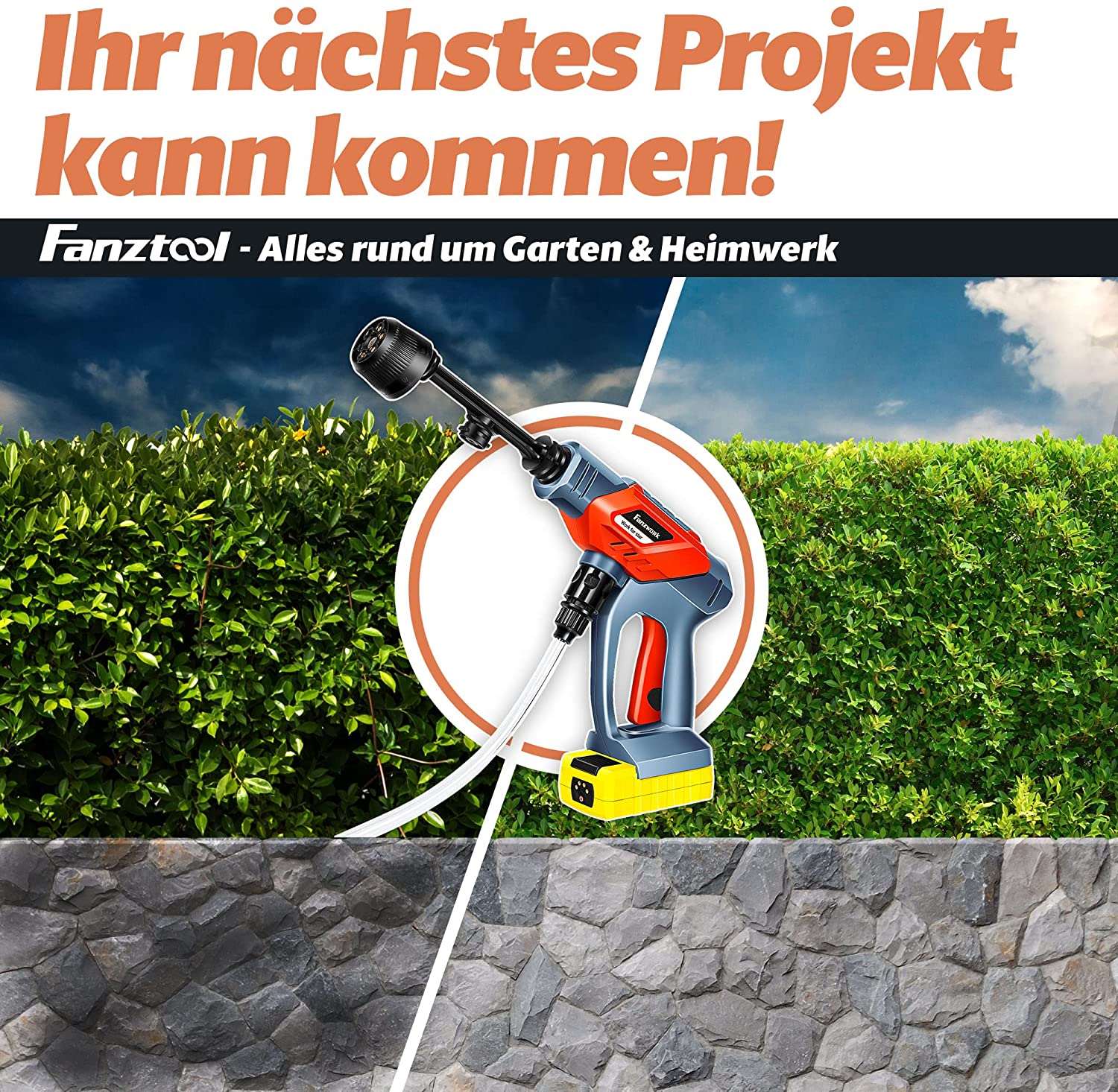 Gebraucht - FANZTOOL Akku Hochdruckreiniger 20V mit 5-in-1-Multifunktionsdüse, 24 Bar Druck, Fördermenge 150 l/h, inkl. 6 m Schlauch mit Filter und 5 Liter Eimer