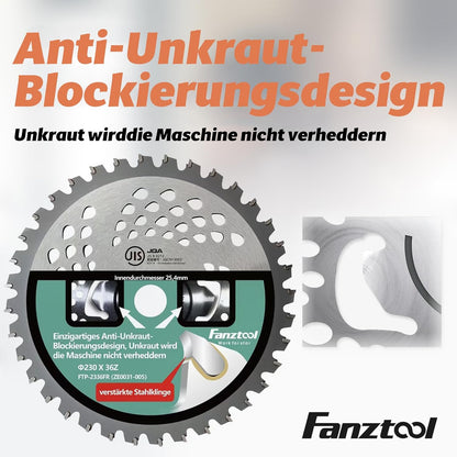 FANZTOOL 23 cm Kreissägeblatt-Set mit Zahnschutz für Freischneider – Ersatzmesser für Akku- und Benzin-Rasentrimmer sowie Freischneider