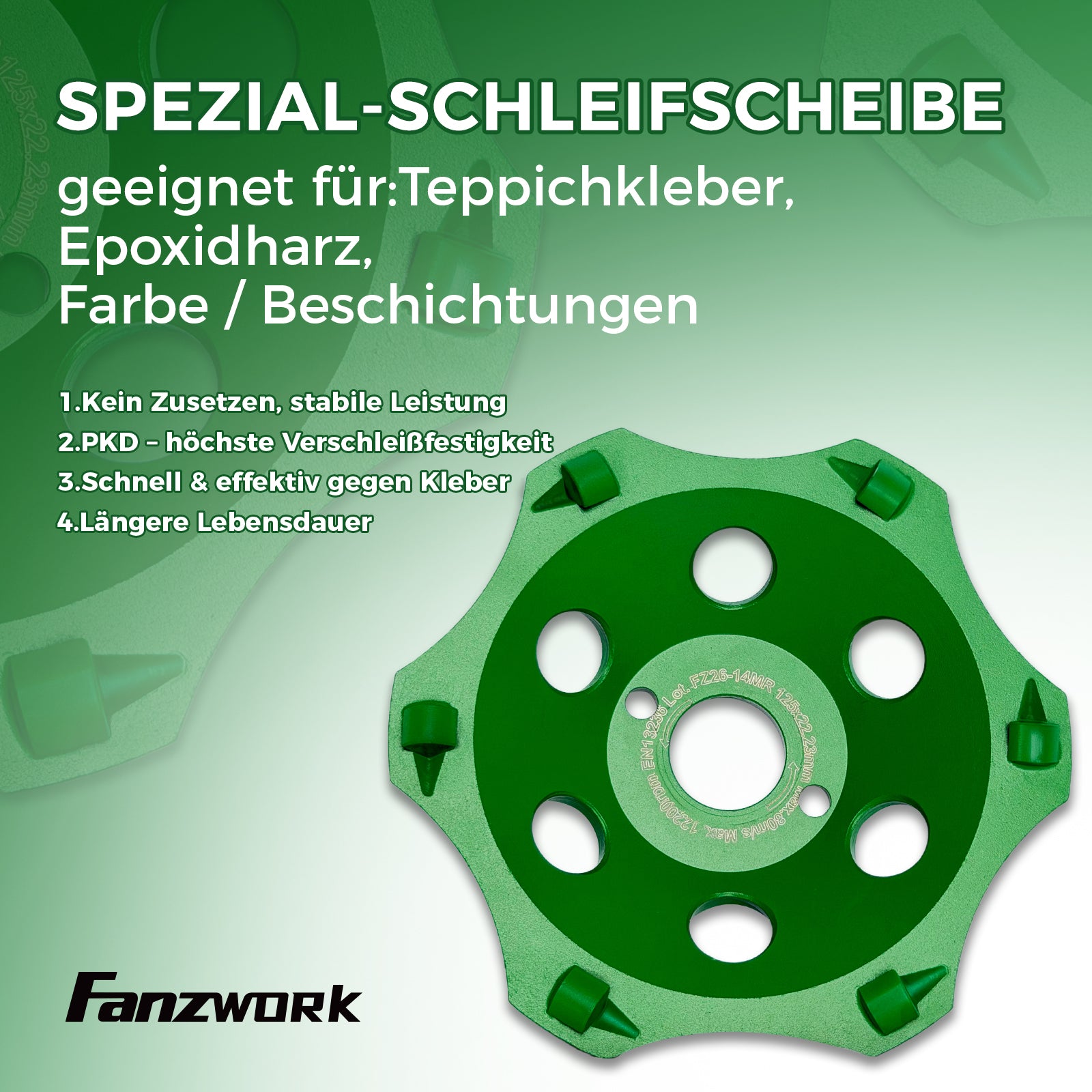 FANZWORK Absaughaube für Winkelschleifer inkl. 125 mm PKD-Schleiftopf zur Kleberentfernung – PROFI QUALITÄT – Bürsten Auswechselbar – 99% Universal Passend – Verstärkter Adapterring – M14 Adapter | PKD - Fanztool