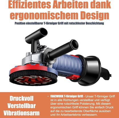 FANZWORK 1500W Betonschleifer Betonfräse Set, Drehzahlregelbar, inkl. Premium 125mm Diamantschleiftopf, Absaughaube - Fanztool