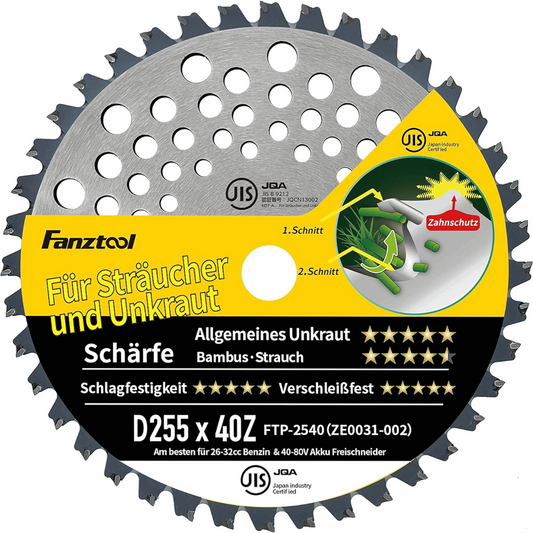 FANZTOOL Kreissägeblatt Freischneider Klinge 255D x 40Z mit Zahnschutz ZWEIFACHER SCHNITT