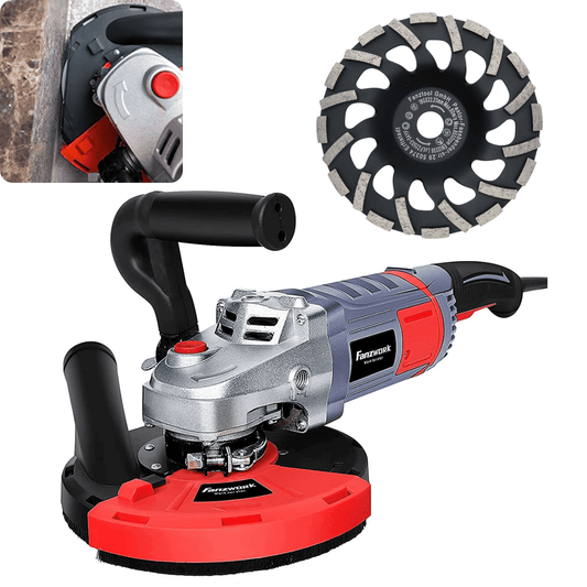 Used - FANZWORK concrete grinder concrete milling machine 2000W set with 180mm diamond grinding cup and suction hood