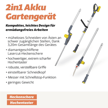 Neuwertig - FANZTOOL 20V Li-Ion Akku 2-in-1 Hochentaster/teleskop Heckenschere mit 2Ah Akku & Ladegerät, Reichweite bis 5 m, 17 cm Schnittstärke, leichtes Gewicht 3,5 Kg - Fanztool