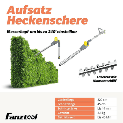 Gebraucht - FANZTOOL 20V Li-Ion Akku 2-in-1 Hochentaster/teleskop Heckenschere mit 2Ah Akku & Ladegerät, Reichweite bis 5 m, 17 cm Schnittstärke, leichtes Gewicht 3,5 Kg - Fanztool