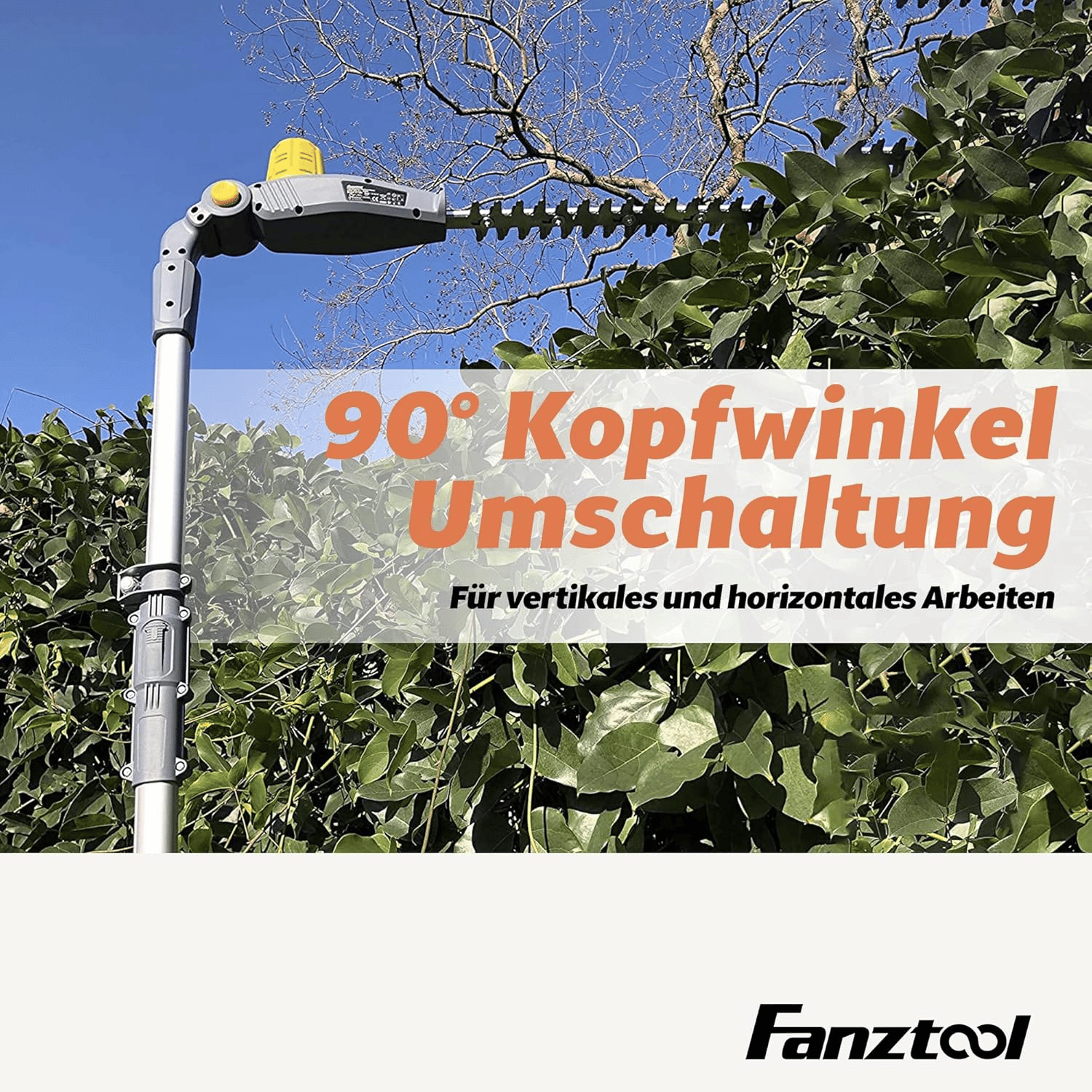 048 FANZTOOL 20V Akku 2-in-1 Hochentaster/teleskop Heckenschere mit 2Ah Akku & Ladegerät, Reichweite bis 5 m - Fanztool