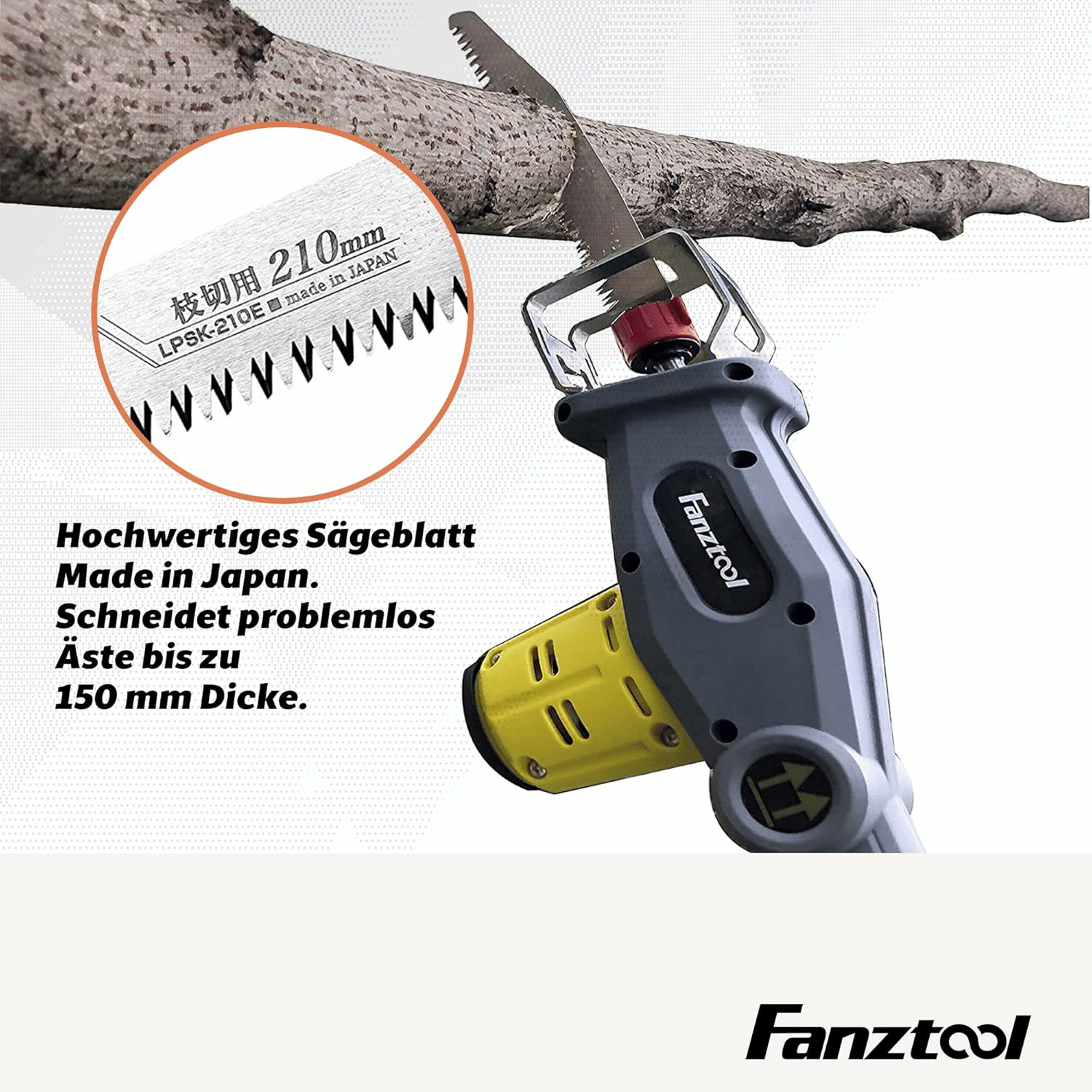 048 FANZTOOL 20V Akku 2-in-1 Hochentaster/teleskop Heckenschere mit 2Ah Akku & Ladegerät, Reichweite bis 5 m - Fanztool