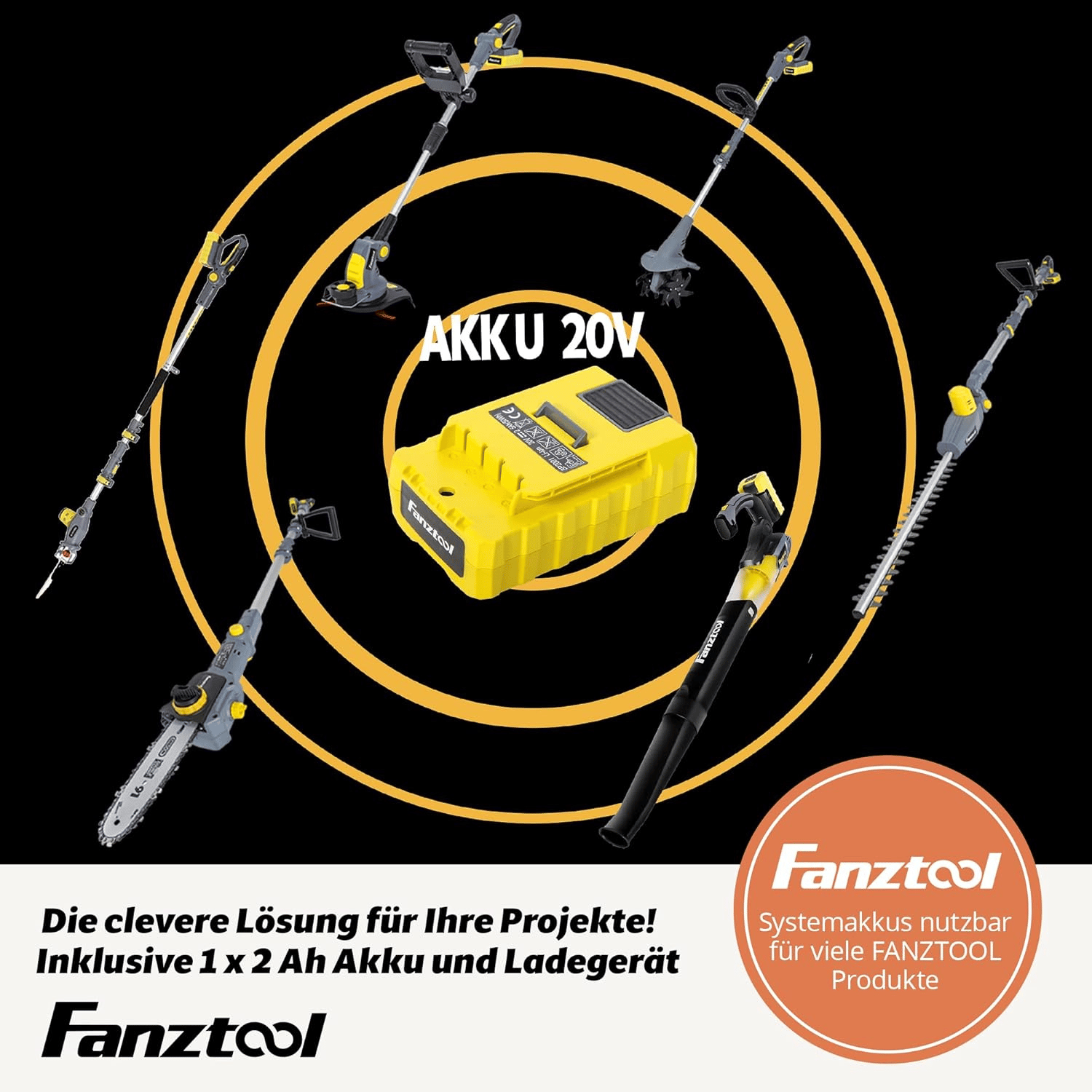 Neuwertig - FANZTOOL 20V Li-Ion Akku 2-in-1 Hochentaster/teleskop Heckenschere mit 2Ah Akku & Ladegerät, Reichweite bis 5 m, 17 cm Schnittstärke, leichtes Gewicht 3,5 Kg - Fanztool