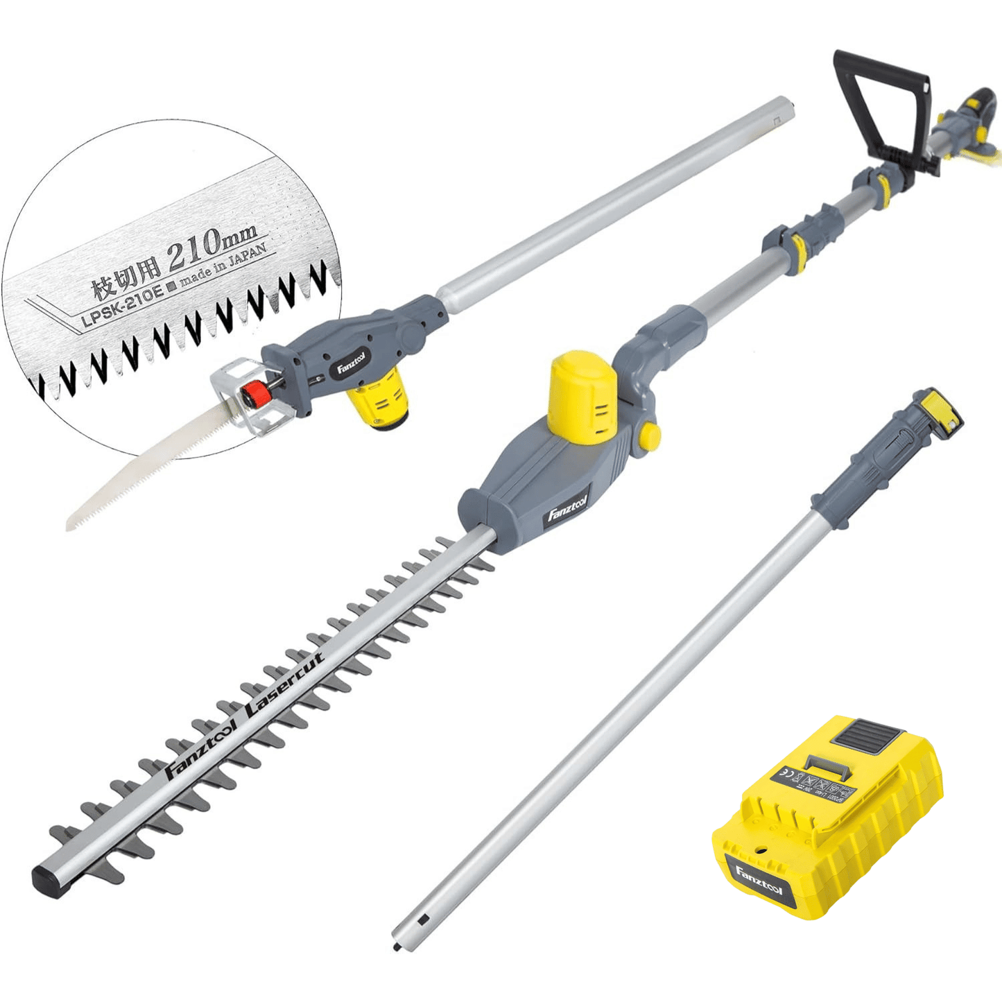 Neuwertig - FANZTOOL 20V Li-Ion Akku 2-in-1 Hochentaster/teleskop Heckenschere mit 2Ah Akku & Ladegerät, Reichweite bis 5 m, 17 cm Schnittstärke, leichtes Gewicht 3,5 Kg - Fanztool