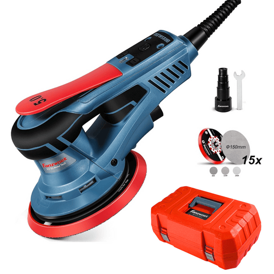 FANZWORK Exzenterschleifer 5mm Schleifhub mit 150mm Schleifteller Klett. 350W bürstenlosen EC-Motor, inkl. Tragkoffer FZ-EZ150A 49B