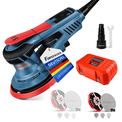 Bürstenloser Exzenterschleifer 5mm Schleifhub mit 125/150 mm Schleifteller Klett. 350W bürstenlosen EC-Motor, inkl. Tragkoffer 49E - Fanztool