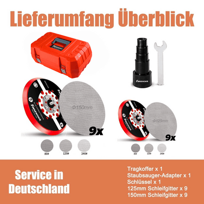 FANZWORK Exzenterschleifer 5mm Schleifhub mit 125/150 mm Schleifteller Klett. 350W bürstenlosen EC-Motor, inkl. Tragkoffer 49E