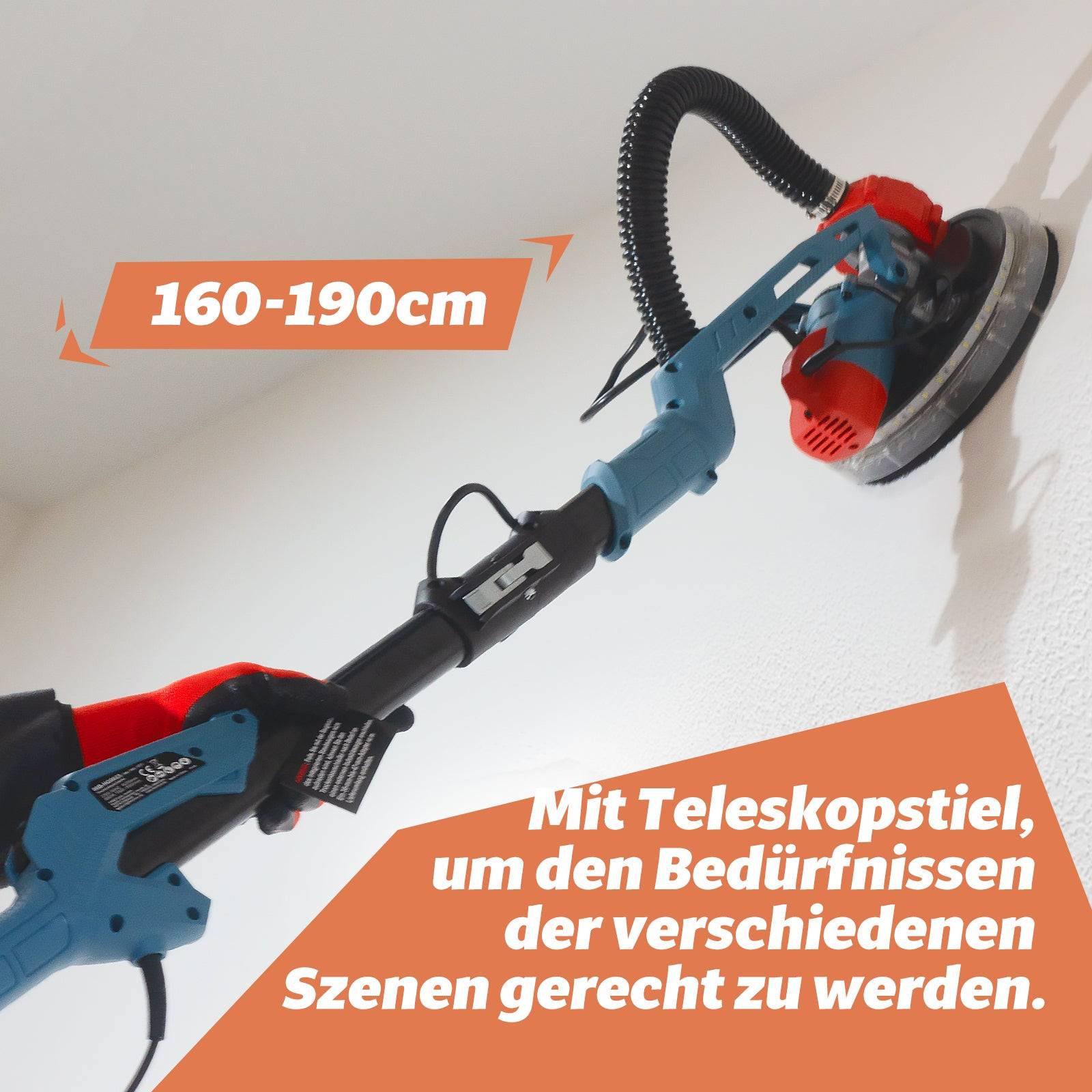 Neuwertig - FANZTOOL 750 Watt Trockenbauschleifer mit intrigiertem Staubsauger Giraffe Deckenschleifer – LED, 4kg