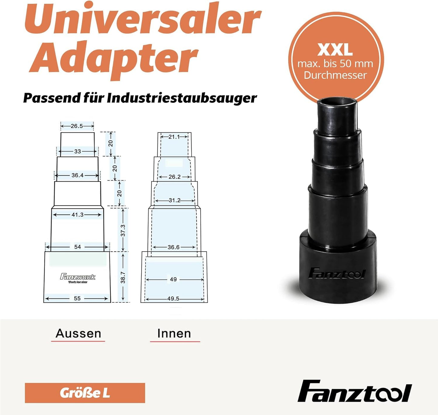 FANZTOOL XXL Schlauchadapter 55 mm universal