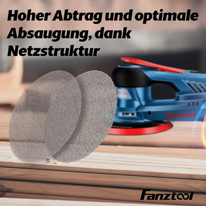 FANZWORK 150 mm Netz-Schleifgitter Klett für Exzenterschleifer  Krönung 80/120/240 jeweils 5 Stk - Fanztool