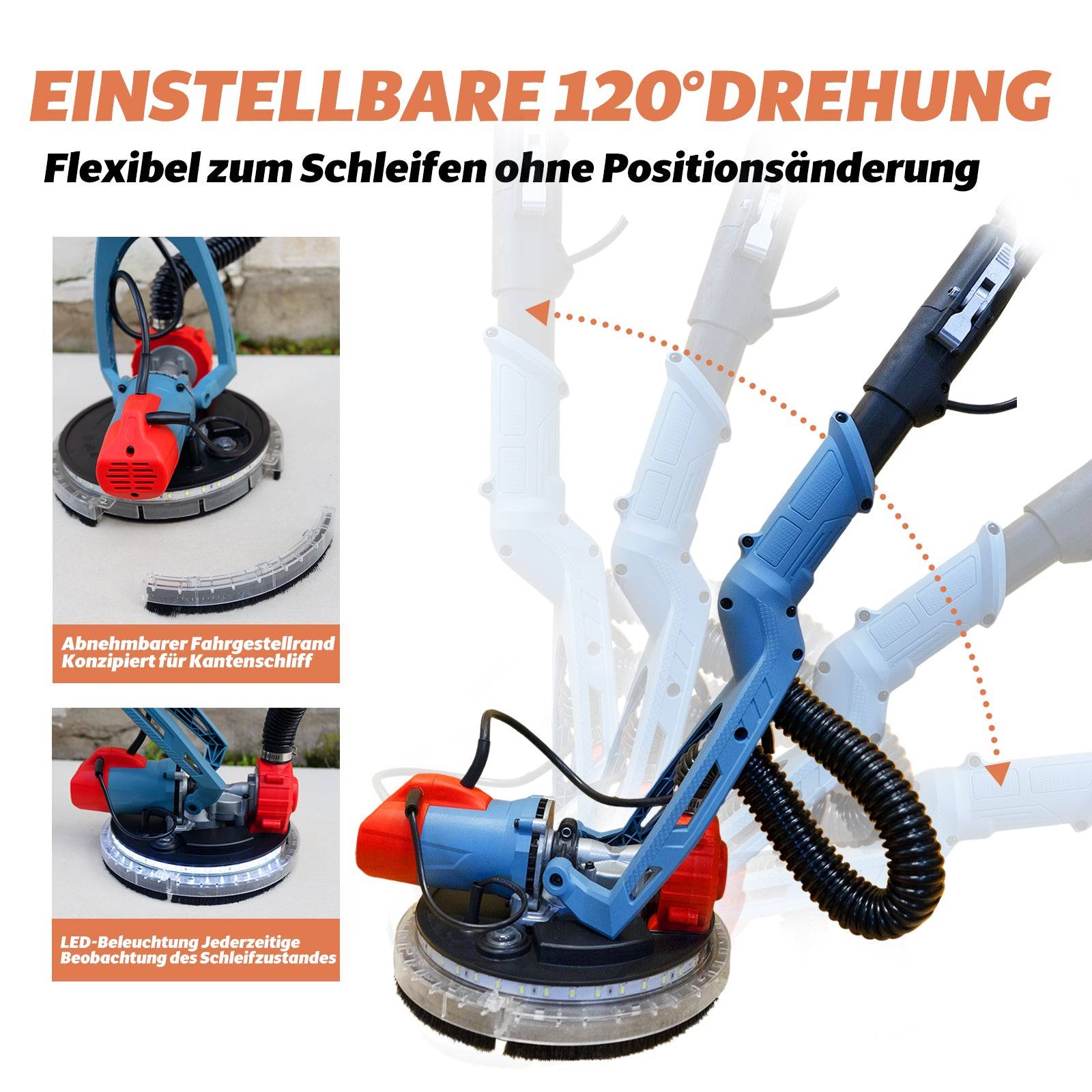Neuwertig - FANZTOOL 750 Watt Trockenbauschleifer mit intrigiertem Staubsauger Giraffe Deckenschleifer – LED, 4kg