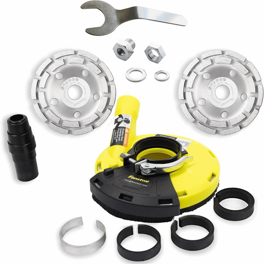 Neuwertig - FANZTOOL Diamantschleiftopf 2 * 125 mm mit universal Absaughaube Staubsaugung für Winkelschleifer Betonschleifer