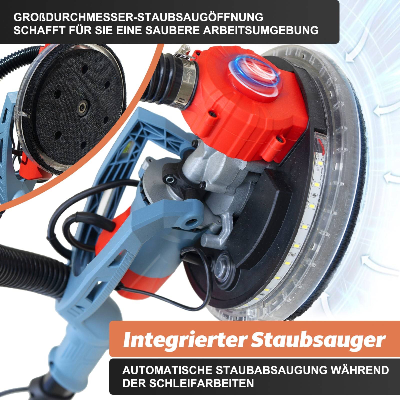 Neuwertig - FANZTOOL 750 Watt Trockenbauschleifer mit intrigiertem Staubsauger Giraffe Deckenschleifer – LED, 4kg