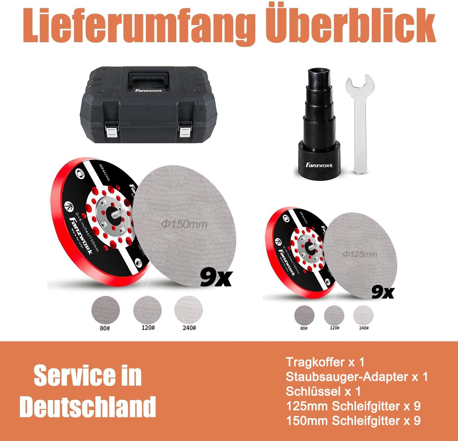 Neuwertig - FANZWORK Exzenterschleifer HG0024 5mm Schleifhub,125mm/150mm Schleifteller, 350W bürstenlosen Motor, Drehzahlregelung - Fanztool