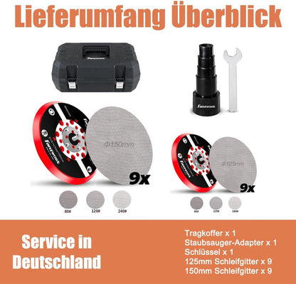 Neuwertig - FANZWORK Exzenterschleifer HG0024 5mm Schleifhub,125mm/150mm Schleifteller, 350W bürstenlosen Motor, Drehzahlregelung - Fanztool