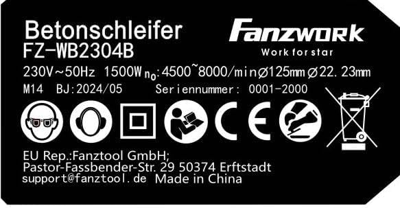 FANZWORK 1500W Betonschleifer Betonfräse Set, Drehzahlregelbar, inkl. Premium 125mm Diamantschleiftopf, Absaughaube - Fanztool