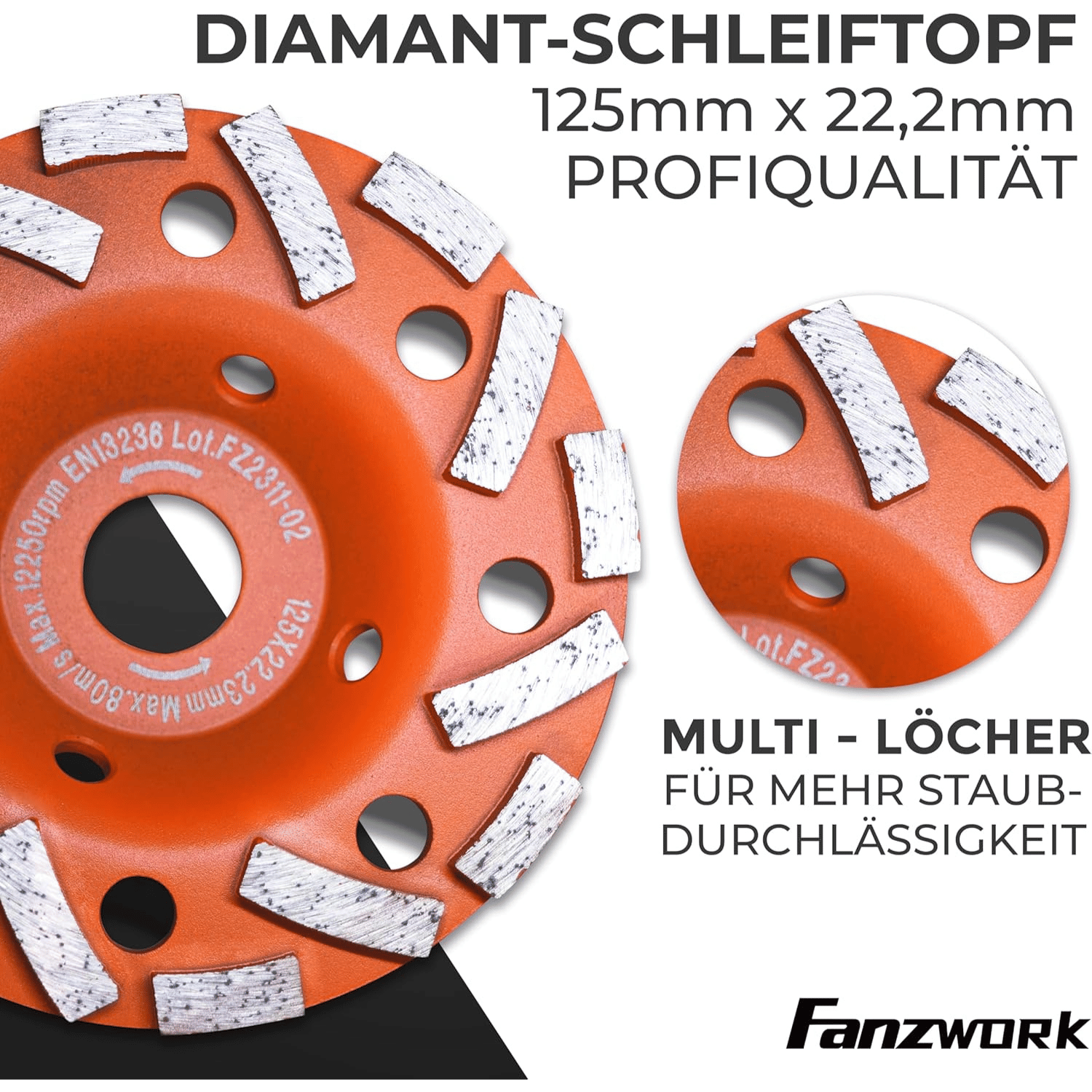 FANZWORK Absaughaube für Winkelschleifer inkl. 125 mm Diamantschleiftopf PROFI QUALITÄT #7 - Fanztool