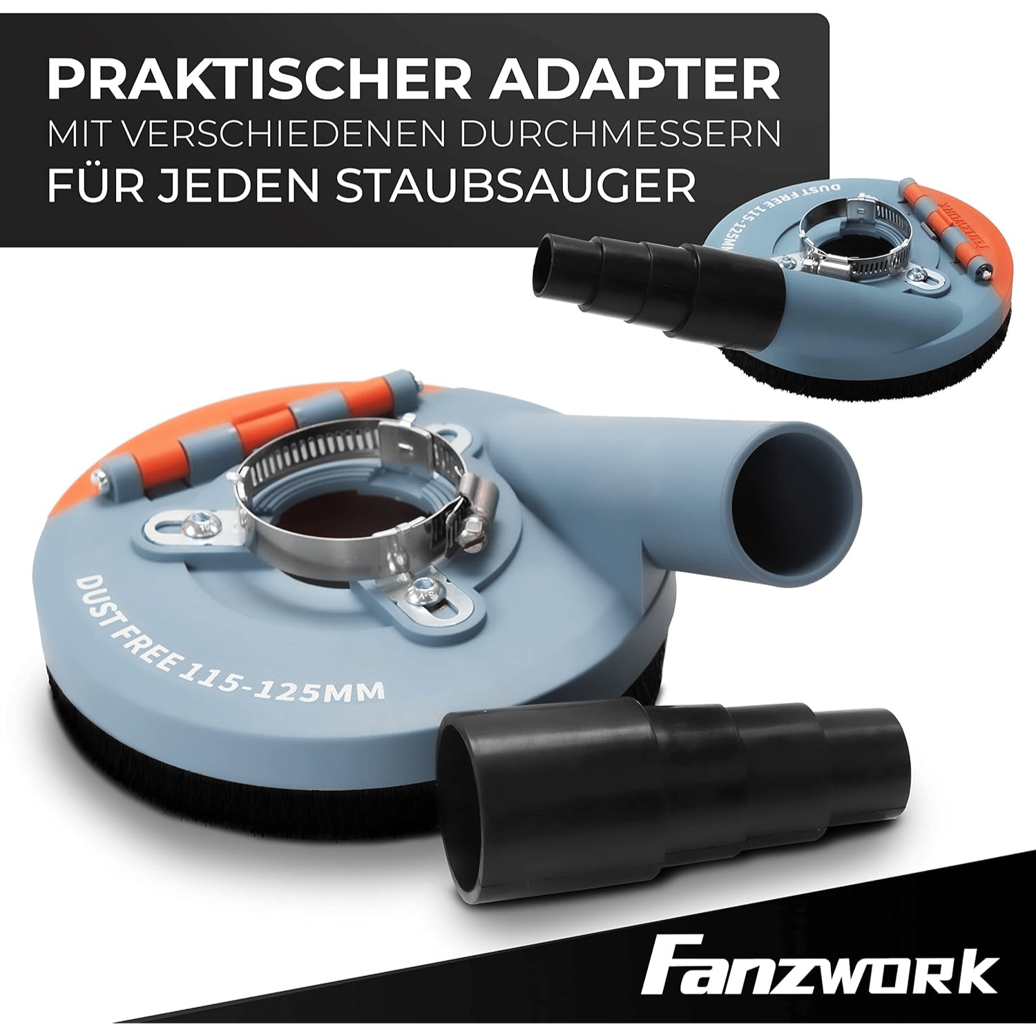 FANZWORK Absaughaube für Winkelschleifer inkl. 125 mm Diamantschleiftopf PROFI QUALITÄT #7 - Fanztool