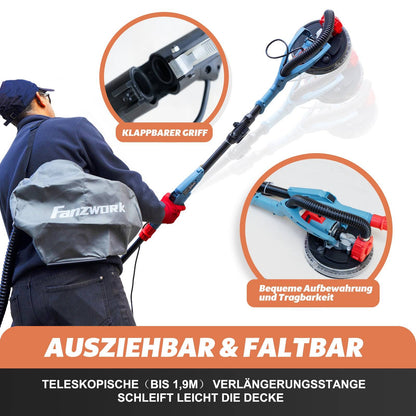 Neuwertig - FANZTOOL 750 Watt Trockenbauschleifer mit intrigiertem Staubsauger Giraffe Deckenschleifer – LED, 4kg
